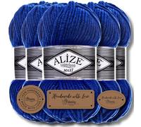 Alize 5X 100g Superlana Maxi Turkish Premium Wool Cotton and Acrylic Plain Manual Knitting Yarn | Knitting Yarn | Solid Color Baby Crochet Knitting (Royal Blue, 141)