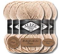 Alize 5X 100g Superlana Maxi Turkish Premium Wool Cotton and Acrylic Plain Manual Knitting Yarn | Knitting Yarn | Solid Color Baby Crochet Knitting (Honey - 310)