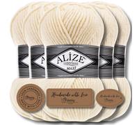 Alize 5X 100g Superlana Maxi Turkish Premium Wool Cotton and Acrylic Plain Manual Knitting Yarn | Knitting Yarn | Solid Color Baby Crochet Knitting (Ivoire | 599)