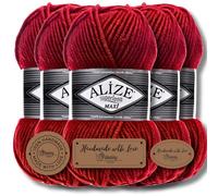 Alize 5X 100g Superlana Maxi Turkish Premium Wool Cotton and Acrylic Plain Manual Knitting Yarn | Knitting Yarn | Solid Color Baby Crochet Knitting (Red, 56)