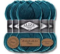 Alize 5X 100g Superlana Maxi Turkish Premium Wool Cotton and Acrylic Plain Manual Knitting Yarn | Knitting Yarn | Solid Color Baby Crochet Knitting (Petrol Blue | 212)