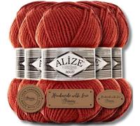 Alize 5X 100g Superlana Maxi Turkish Premium Wool Cotton and Acrylic Plain Manual Knitting Yarn | Knitting Yarn | Solid Color Baby Crochet Knitting (Terra - 36)