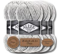 Alize 5X 100g Superlana Maxi Turkish Premium Wool Cotton and Acrylic Plain Manual Knitting Yarn | Knitting Yarn | Solid Color Baby Crochet Knitting (Light Grey Heather | 208)
