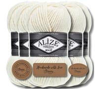 Alize 5X 100g Superlana Maxi Turkish Premium Wool Cotton and Acrylic Plain Manual Knitting Yarn | Knitting Yarn | Solid Color Baby Crochet Knitting (Light Cream, 62)