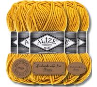 Alize 5X 100g Superlana Maxi Turkish Premium Wool Cotton and Acrylic Plain Manual Knitting Yarn | Knitting Yarn | Solid Color Baby Crochet Knitting (Yellow | 488)