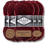 Alize 5X 100g Superlana Maxi Turkish Premium Wool Cotton and Acrylic Plain Manual Knitting Yarn | Knitting Yarn | Solid Color Baby Crochet Knitting (Burgundy | 57)