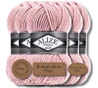 Alize 5X 100g Superlana Maxi Turkish Premium Wool Cotton and Acrylic Plain Manual Knitting Yarn | Knitting Yarn | Solid Color Baby Crochet Knitting (Powder, 161)