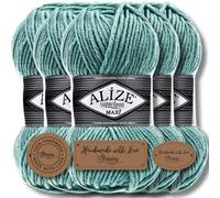 Alize 5X 100g Superlana Maxi Turkish Premium Wool Cotton and Acrylic Plain Manual Knitting Yarn | Knitting Yarn | Solid Color Baby Crochet Knitting (Light Blue - 463)
