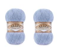 Alize Angora Gold Soft Yarn Crochet Lot - 200gr, 1204yds, 80% Acrylic, 20% Wool, Lace, Hand Knitting, Turkish Yarn (Blue)