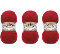 Alize Angora Gold Yarn 20% Wool 80% Acrylic Lot of 3skn 300gr 1805yds Thread Crochet Lace Hand Knitting Turkish Yarn (106-Red)