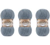 Alize Angora Gold Yarn 20% Wool 80% Acrylic Lot of 3skn 300gr 1805yds Thread Crochet Lace Hand Knitting Turkish Yarn (87-Medium Grey)