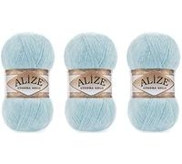 Alize Angora Gold Yarn 20% Wool 80% Acrylic Lot of 3skn 300gr 1805yds Thread Crochet Lace Hand Knitting Turkish Yarn (114-Light Aqua)