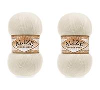 Alize Angora Gold Yarn - 20% Wool, 80% Acrylic Soft Yarn - Crochet & Knitting Lot of 2 - 200gr, 1204yds - Cream