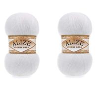 Alize Angora Gold Yarn - 20% Wool, 80% Acrylic Soft Yarn - Crochet & Knitting Lot of 2 - 200gr, 1204yds - Lace Weight - White