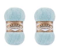 Alize Angora Gold Yarn - 20% Wool, 80% Acrylic Soft Yarn - Crochet & Knitting Lot of 2 - 200gr, 1204yds - Lace Weight - Light Aqua