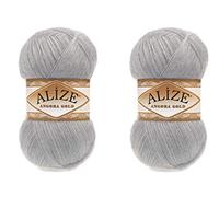 Alize Angora Gold Yarn 20% Wool 80% Acrylic Soft Yarn Crochet Lot of 2skn 200gr 1204yds Lace Hand Knitting Turkish Yarn (21 Grey)