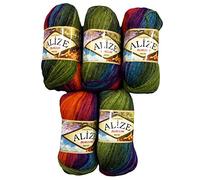 Alize Burcum Batik 5 x 100 g Multi Coloured Wool with Colour Gradient 500 g Knitting Wool (Purple, Olive Era etc 4827)