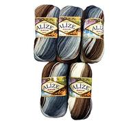 Alize Burcum Batik 5 x 100g Multicolour Wool with Colour Gradient 500g Knitting Wool (Brown, Beige, Grey, White 5742)