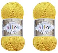 Alize Diva Hand Knitting Yarn - 100% Microfiber Acrylic With Silk Effect - Crochet Art Lace Craft - 2 Skeins, 200gr, 767 Yds (110-Yellow)