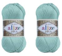 Alize Diva Hand Knitting Yarn - 100% Microfiber Acrylic With Silk Effect - Crochet Art Lace Craft - 2 Skeins, 200gr, 767 Yds (463-Light Aqua)
