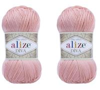 Alize Diva Hand Knitting Yarn - 100% Microfiber Acrylic With Silk Effect - Crochet Art Lace Craft - 2 Skeins, 200gr, 767 Yds (363-Wedding Pink)