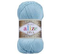 Alize Diva Silk Effect 100% Microfiber Acrylic Sport Yarn 1 Ball skeins 100gr 383yds Color (346 - Sky Blue)
