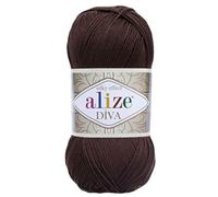 Alize Diva Silk Effect 100% Microfiber Acrylic Yarn 1 Ball skeins 100gr 383yds Color (26 - Brown)
