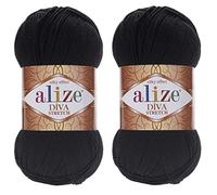 Alize Diva Stretch Yarn Hand Knitting Lot of 2 Skeins 200gr 875yds Elastic Microfiber Acrylic Stretch Bikini Yarn (60)