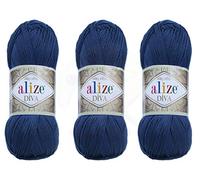 Alize Diva Yarn 100% Microfiber Acrylic Yarn, Midnight Blue, 3 Skeins, 400gr, 1314yds