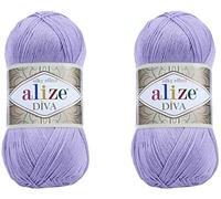 Alize Diva Yarn 100% Microfiber Acrylic Yarn, Silk Effect, Hand Knitting & Crochet, 2 Skeins, 200gr, 767yds, Purple