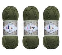 Alize Diva Yarn Hand Knitting Yarn 100% Microfiber Acrylic Yarn Alize Diva Silk Effect Thread Crochet Art Lace Craft Lot of 3 skeins 400gr 1314yds Color (273 - Camouflage)