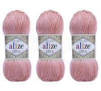 Alize Diva Yarn Hand Knitting Yarn 100% Microfiber Acrylic Yarn Alize Diva Silk Effect Thread Crochet Art Lace Craft Lot of 3 skeins 400gr 1314yds Color (363 - Wedding Pink)