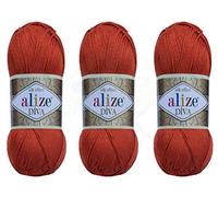 Alize Diva Yarn Hand Knitting Yarn 100% Microfiber Acrylic Yarn Alize Diva Silk Effect Thread Crochet Art Lace Craft Lot of 3 skeins 400gr 1314yds Color (36 - Terra)