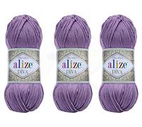 Alize Diva Yarn Hand Knitting Yarn 100% Microfiber Acrylic Yarn Alize Diva Silk Effect Thread Crochet Art Lace Craft Lot of 3 skeins 400gr 1314yds Color (622 - Violet)