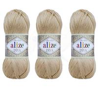 Alize Diva Yarn Hand Knitting Yarn 100% Microfiber Acrylic Yarn Alize Diva Silk Effect Thread Crochet Art Lace Craft Lot of 3 skeins 400gr 1314yds Color (368 - Camel)