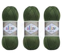 Alize Diva Yarn Hand Knitting Yarn 100% Microfiber Acrylic Yarn Alize Diva Silk Effect Thread Crochet Art Lace Craft Lot of 3 skeins 400gr 1314yds Color (79 - Basil)