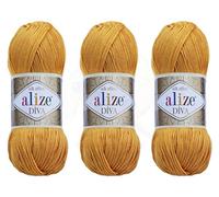 Alize Diva Yarn Hand Knitting Yarn 100% Microfiber Acrylic Yarn Alize Diva Silk Effect Thread Crochet Art Lace Craft Lot of 3 skeins 400gr 1314yds Color (488 - Saffron)