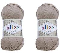 Alize Diva Yarn Hand Knitting Yarn 100% Microfiber Acrylic Yarn Alize Diva Silk Effect Thread Crochet Art Lace Craft Lot of 2 skeins 200gr 767 yds (167-Beige)