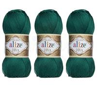 Alize Diva Yarn Hand Knitting Yarn 100% Microfiber Acrylic Yarn Alize Diva Silk Effect Thread Crochet Art Lace Craft Lot of 3 skeins 400gr 1314yds Color (453 - North Sea)