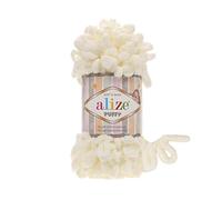 Alize Puffy 100 g Knitting Yarn, 100% Micropolyester, Loop Knitting without Needles, Loop Wool, Super Bulky, Finger Knit, Soft Yarn, Baby Blanket Yarn, (62 Light Cream)