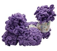 Alize Puffy 5 x 100 g Knitting Wool, 500 g Finger Knit - Wool Super Bulky, Loop Wool, Knitting without Needle (Purple 437)