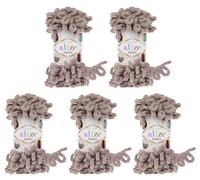 Alize Puffy 5 x 100 g Knitting Wool, 500 g Finger Knit, Super Bulky, Loop Wool, Knitting without Needle (Taupe 268)