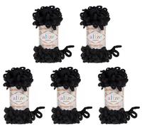 Alize Puffy 5 x 100 g Knitting Wool, 500 g Finger Knit, Super Bulky Wool, Loop Wool, Knitting without Needle (Black 60)