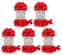 Alize Puffy 5 x 100 g Knitting Wool, 500 g Finger Knit, Super Bulky Wool, Loop Wool, Knitting without Needle (Red 56)