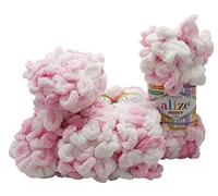 Alize Puffy 5 x 100 g Knitting Wool Colour Pink White 5863, 500 g Finger Knit, Wool Multicoloured, Super Bulky, Loop Wool, Knitting without Needle