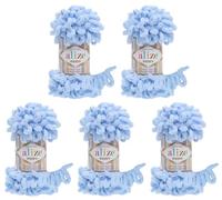 Alize Puffy 5 x 100 g wool, 500 g of yarn for finger knitting, extra bulky wool with loops for knitting without using needles Hellblau 183