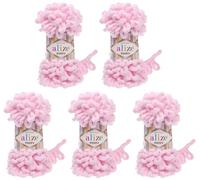 Alize Puffy 5 x 100 g wool, 500 g of yarn for finger knitting, extra bulky wool with loops for knitting without using needles Rosa 31