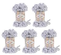 Alize Puffy 5 x 100 g wool, 500 g of yarn for finger knitting, extra bulky wool with loops for knitting without using needles Grau 416