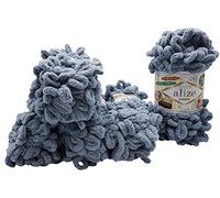 Alize Puffy 5 x 100 g Knitting Wool, 500 g Finger Knit, Super Bulky Wool, Loop Wool, Knitting without Needle (Grey 428)