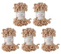 Alize Puffy 5 x 100g Super Bulky Wool Finger Knitting Yarn, 500g, Beige, 45m